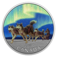 Kanada - 10 CAD Hundeschlitten unter Nordlichtern 2017 - Silbermnze