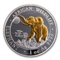 Somalia - African Wildlife Elefant 2016 - 1 Oz Silber Gilded