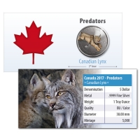 Kanada - 5 CAD Predator Serie Luchs 2017 - 1 Oz Silber Color