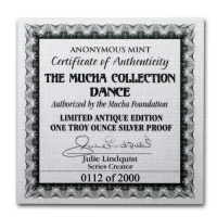 USA - Alfons Mucha Kollektion Dance - 1 Oz Silber Antik Finish