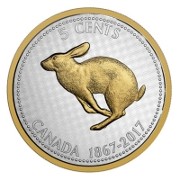 Kanada - 5 Cent Big Coin Hase 2017 - 5 Oz Silber Gilded