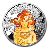 USA - Alfons Mucha Kollektion Rose - 1 Oz Silber PP Color