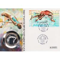 Numisbrief - Olympiade Barcelona 1992 Hochsprung - Briefmarke + Silbermnze