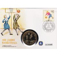Numisbrief - Sporthilfe 100 Jahre Basketball - Briefmarke + 5 Dollar Mnze
