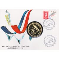 Numisbrief - XVI Olympische Winterspiele Albertville 1992 - Briefmarke + Mnze