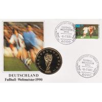 Numisbrief - Deutschland Fuball Weltmeister 1990 - Briefmarke + Medaille