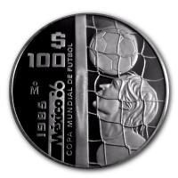 Mexiko - 100 Pesos WM1986 Spieler mit Netz - 1 Oz Silber PP