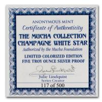USA - Alfons Mucha Kollektion Champagne White Star - 5 Oz Silber PP Color