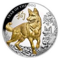 Niue - 8 NZD Lunar Jahr des Hund 2018 - 5 Oz Silber PP Gilded