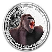 Kongo - 5000 Francs Gorilla 2017 - 1 Oz Silber PP Color