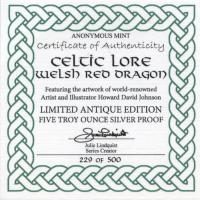 USA - Keltische berlieferung Red Welsh Dragon - 5 Oz Silber AntikFinish