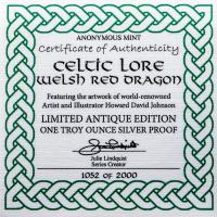 USA - Keltische berlieferung Red Welsh Dragon - 1 Oz Silber AntikFinish