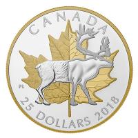 Kanada - 25 CAD Zeitlose Ikonen Karibu 2018 - 1 Oz Silber Piedfort