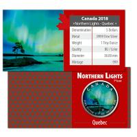Kanada - 5 CAD Maple Leaf Quebec Nordlichter 2018 - 1 Oz Silber Color