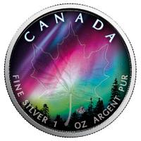Kanada - 5 CAD Maple Leaf Alberta Nordlichter 2018 - 1 Oz Silber Color