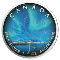 Kanada - 5 CAD Maple Leaf Nunavut Nordlichter 2018 - 1 Oz Silber Color