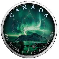Kanada - 5 CAD Maple Leaf Northwest Territories Nordlichter 2018 - 1 Oz Silber Color