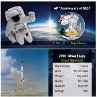 USA - 1 USD Silver Eagle Projekt Mercury 2018 - 1 Oz Silber Color