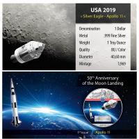 USA - 1 USD Silver Eagle Apollo 11 2019 - 1 Oz Silber Color