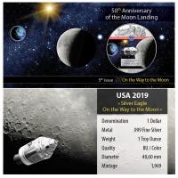 USA 1 USD Silver Eagle On the Way to the Moon 2019 1 Oz Silber Color Rückseite