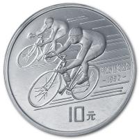 China - 10 Yuan Olympiade Barcelona 1992 Radrennfahrer 1990 - Silber PP