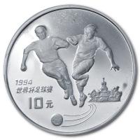 China - 10 Yuan Fussball WM 1994 USA Motiv 2 Spieler 1993 - Silber PP