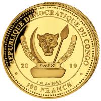 Kongo - 100 Francs Worlds Wildlife Giraffe 2019 - 1 Oz Gold