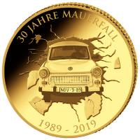 Kongo - 10 Francs 30 Jahre Mauerfall 2019 - 0,5g Gold