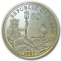 Palau - 5 USD Marine Life Protection 1992 - Silber PP Color