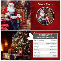 Kanada - 5 CAD Maple Leaf Weihnachtsmann 2019 - 1 Oz Silber Color