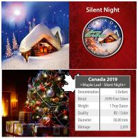 Kanada - 5 CAD Maple Leaf Stille Nacht Silent Night 2019 - 1 Oz Silber Color
