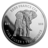 Tschad - 5000 Francs Mandala Elefant 2019 - 1 Oz Silber