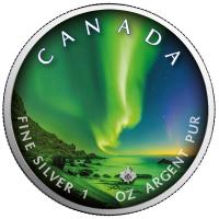 Kanada - 5 CAD Maple Leaf Polarlichter 6: Whitehorse Town - 1 Oz Silber Color