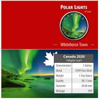 Kanada - 5 CAD Maple Leaf Polarlichter 6: Whitehorse Town - 1 Oz Silber Color