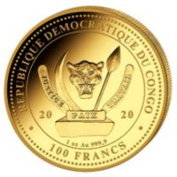 Kongo - 100 Francs Prhistorisches Leben (1.) T-Rex - 0,5g Gold PP