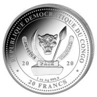 Kongo 20 Francs Worlds Wildlife Wal/Whale 2020 1 Oz Silber Rückseite