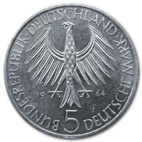 Deutschland - 5 DM Johann Gottlieb Fichte 1964 - 7g Silber