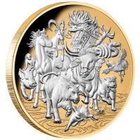 Niue - 10 NZD The Great Lunar Race 2021 - 5 Oz Silber PP Gilded