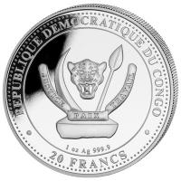 Kongo - 20 Francs Prähistorisches Leben (3.) Mamenchisaurus - 1 Oz Silber