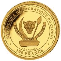 Kongo - 100 Francs Prähistorisches Leben Mamenchisaurus - 0,5g Gold PP