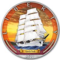 USA - 1 USD Silver Eagle Segelschiffe: Gorch Fock - 1 Oz Silber Color