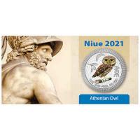 Niue - 2 NZD Eule von Athen 2021 - 1 Oz Silber Color