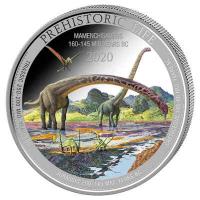 Kongo - 20 Francs Prähistorisches Leben Mamenchisaurus - 1 Oz Silber Color