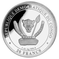 Kongo - 20 Francs Prähistorisches Leben Mamenchisaurus - 1 Oz Silber Color