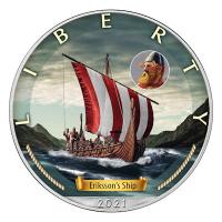 USA - 1 USD Silver Eagle Segelschiffe: Erikssons Ship - 1 Oz Silber Color
