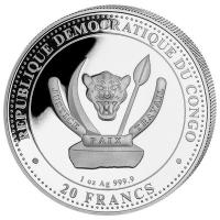 Kongo - 20 Francs Prhistorisches Leben (1.) T-Rex - 1 Oz Silber Color