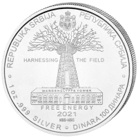 Serbien - 100 Dinara Nikola Tesla Freie Energie 2021 - 1 Oz Silber