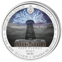 Serbien - 100 Dinara Nikola Tesla Freie Energie 2021 - 1 Oz Silber Color