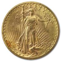 USA - 20 USD Double Eagle 1908 Philadelphia - 30,09g Gold 