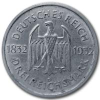 Deutsches Reich - 3 Reichsmark 100. Todestag Goethe 1932 - Silbermnze
